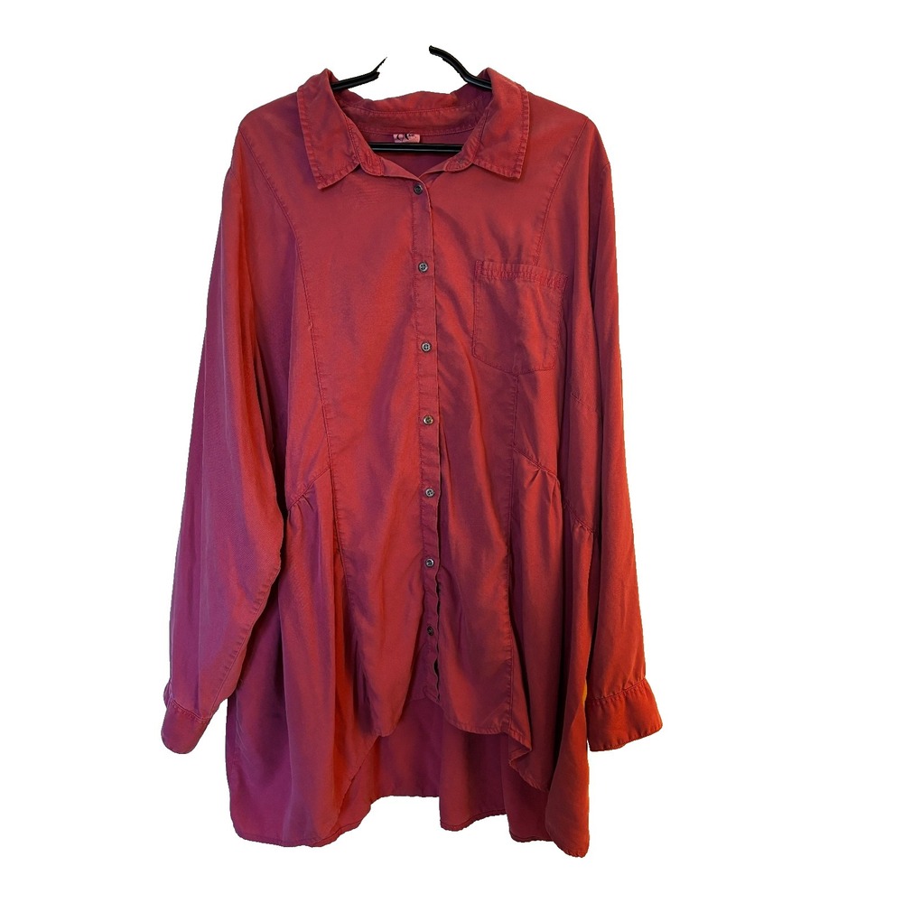 DC plus size pink long sleeve tunic button up blouse‎ womens size 4X lyocell